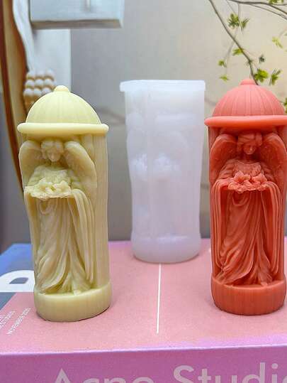 1pc Angel Holding Flower Silicone Candle Mold, DIY Angel Holding Flower Scented Plaster Diffuser Stone Home Decor Silicone Mold