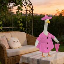 23-Inch Outdoor Garden Lawn Decoration, Spring/Summer Decor, Pink Raincoat Goose Sculpture Decoration Set - A - View 6