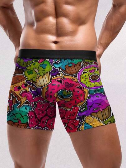 1 chiếc quần đùi boxer nam phong cách nghệ thuật đường phố, in hình bánh donut và cupcake hoạt hình, chất liệu polyester, thoải mái khi mặc thường ngày, món quà độc đáo dành cho phái nam, quà tặng Ngày Valentine, Kỷ niệm, Sinh nhật, Quà cưới cho bạn trai và chồng, dễ thương, tối giản, vui nhộn, tuyệt vời cho những người yêu thích thể thao.