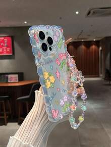 Floral Painted Braided Wave Edge Detachable Bracelet Minimalist Shockproof Thick Phone Protective Case With Printed Design Compatible With IPhone 17/17 Pro/17 Pro Max, 16 XR/7/8, 15 Pro Max, 12 Pro Max, 13 Pro Max, 14 Pro Max, 13, 14, 11, 12, P14, P11, P12, XS, XR, 7/8, P, 7/8 GES2 Phone Cases - Multicolor - View 5
