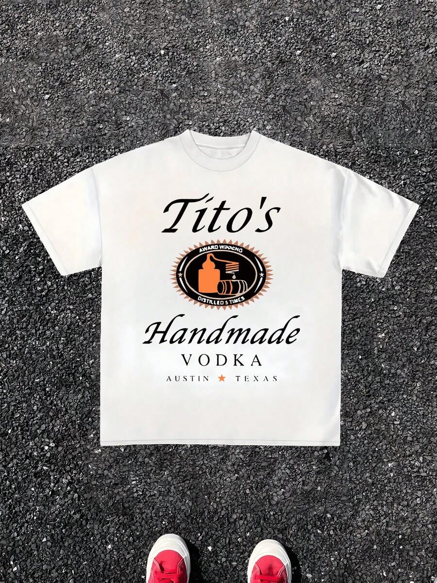 1Pcs Tito's Vodka Print TShirt, Handmade Award Winning 100% Cotton TShirt Men's Graphic TShirt Summer Cool Style TShirt Perfect Gift - 白色 - 查看 1