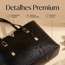Women's Large Croco Tote Bag 38x10x30cm Elegant Shoulder Bag Spacious Luxury Modern Casual Chic Structured Bag For Work, College, Everyday Use Fashion - 灰色 - 查看 6