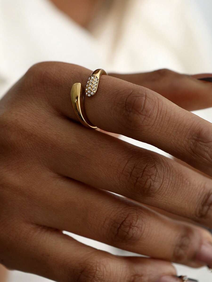 New Stainless Steel Open Ring, Minimalist Luxury Cast Micro-Inlaid Diamond Ring - Gold 6 - View 1