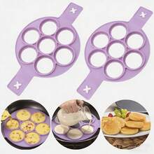 Flip Cooker Pancakes Mold - Silicone Pancake Molds 7 Circles Reusable Non Stick Egg Mold Ring Pancake Maker / - View 1