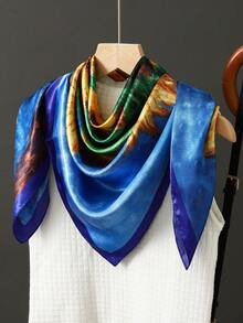 1条奢华防晒围巾，时尚90cm*90cm方领围巾，印花披肩/围巾，适合所有季节搭配连衣裙。 - 腰果薑黃 - 查看 14