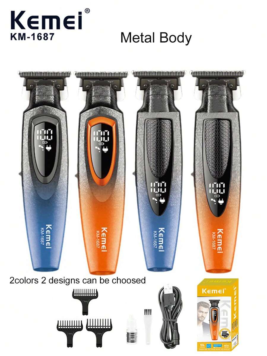 Kemei 专业理发器，理发师专用理发剪，沙龙级T型刀片零间隙修型理发器，男士胡须修剪器，家用日常使用，男士礼物，父亲节礼物，生日礼物 KM-1687 低噪音理发器