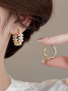 1 par de pendientes geométricos de lujo, moda, elegantes y versátiles con rhinestones, adecuados para uso diario y festivales de mujeres - geometría - Ver 3