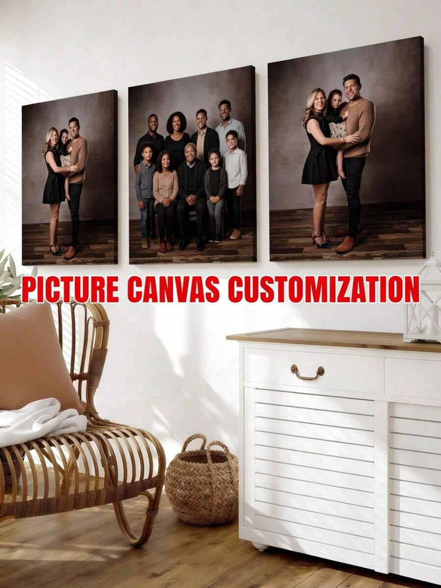 3pcs/Set Customizable Canvas Painting Posters, Customize 3 Photos Of Your Choice, Modern Classic Style, Unique Gift Suitable For Bedroom, Living Room, Hallway, Home Decor - Frameless/Framed - Three-piece Pack - Multiple Colors 1 - View 1