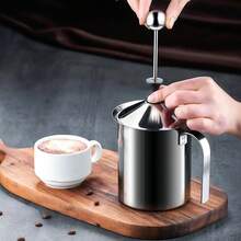 手动奶泡拿铁花式不锈钢手泵牛奶打蛋器咖啡杯牛奶奶泡机牛奶拿铁奶泡打蛋器 - 彩色 - 查看 4