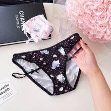 Milky Kitty Japanese-Style Pure Desire Sweet Printed Ice Silk Women's Hip-Hugging Lolita Panties - màu xanh da trời - Xem 1
