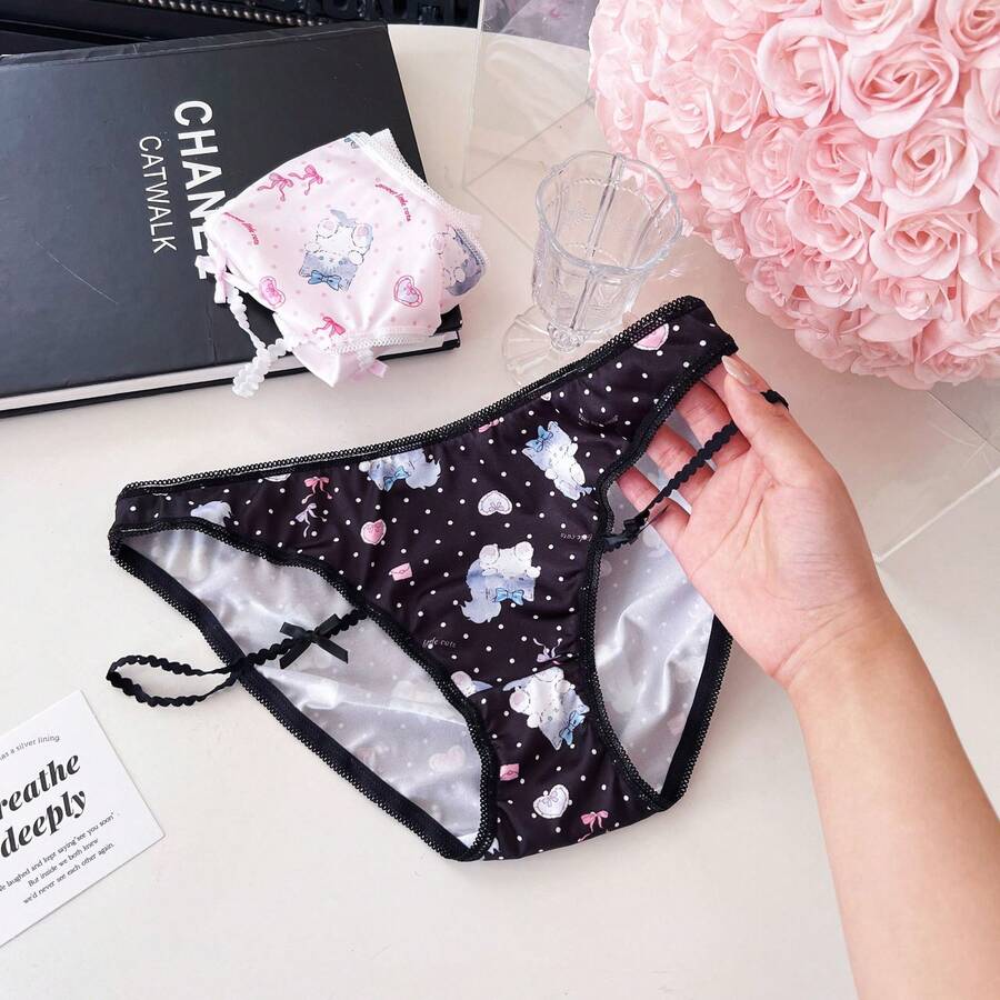 Milky Kitty Japanese-Style Pure Desire Sweet Printed Ice Silk Women's Hip-Hugging Lolita Panties - màu xanh da trời - Xem 1