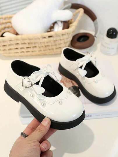 1 Pair Girls' New Flat Leather Shoes. Fashionable Bow Design, Suitable For Student Performance, Spring/Autumn Children Shoes