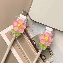 2pcs Cute Transparent Sunflower Design Data Cable Protector, 20W Universal Type-C Android Gift - Multicolor - View 6