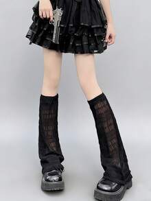 1 Pair Thin Leg Warmers + Chain Buckle, Women's Subculture Black Goth Lolita Flared Leg Leg Warmers, JK Thigh High Leg Warmers, Punk Mischievous Motorcycle Apocalyptic Y2K Subculture Stockings, Spring/Summer - Black - View 7