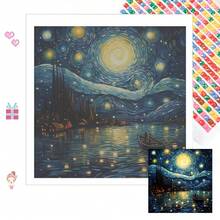 1pc DIY Diamond Painting, Landscape Theme - Starry Night Over The Rhone, Full Round Acrylic Diamond Mosaic, Suitable For Living Room, Bedroom, Office - Unique Creative Gift - View 1