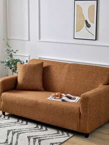 1pc Stretch Full Cover Sofa Slipcover, Geometric Pattern, Modern Style Polyester Fabric, Machine Washable, Protect Sofa From Dust And Dirt - Light Brown - View 1