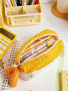 1pc Cute Pencil Case, Large Capacity Minimalist Multi-Function Stationery Bag - Yellow-1Pc - View 6