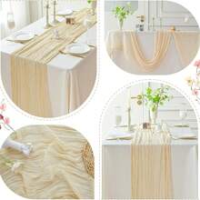 1pc Crinkle Gauze Bohemian Rustic Cheese Cloth Table Runner, Decorative Table Cloth, Suitable For Bridal Shower, Baby Shower, Or Wedding Table Decor - Beige - View 5