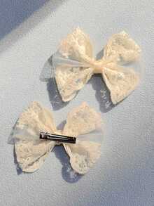 2pcs Elegant White Lace Bow Hair Clips, Suitable For Women's Daily Wear - Multicolor - View 4