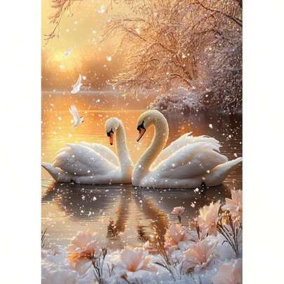 1pc [30*40cm/11.8*15.7in]5D Acrylic Diamond Painting Kit, Swan Pattern, Suitable For Adult Beginners DIY Mosaic Diamond Art, Full Drill Handmade DIY Diamond Painting, Suitable For Living Room, Bedroom, Office Wall Decor Hanging Painting, Surprise Art Home Decor Gift For Family And Friends, Frameless