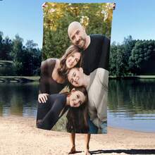 1Pc Customizable Photo Beach Towel - Soft Polyester Blend, Quick-Dry & Sand-Resistant, Rectangular Pool & Beach Towel With Vibrant Swimsuit Print - Ideal Personalized Vacation Gift, Personalized Towel|Modern Style Towel|Quickdry Fabric, Personalized Beach, Bath Towel - Multicolor - View 4