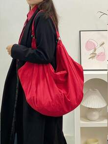 Bolso de hombro de unicolor de gran capacidad y estilo minimalista, bolso cruzado unisex de alta gama en color rojo, bolso de tela de nailon resistente al agua, mochila casual y versátil, adecuado para trabajo, estudio y viaje - Rojo - Ver 3