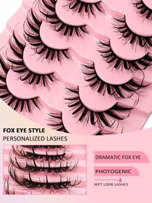 Asiteo 7 Pairs Manga Fox Eye Lashes Black+Brown Eye End Elongated Eyelashes, New Process Soft&Comfortable Eyelash, Grafting-Like Effect Photogenic Cat Eye Winged Lashes Reusable False Eyelashes Designed For Lash Extension Lover, Suitable For Personality People,Makeup Blogger,Giving Gifts To Women - 眼尾拉長款 - 查看 5