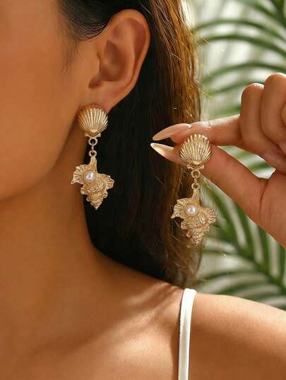 1 par de nuevos pendientes elegantes de estilo minimalista y océano, de moda para el verano, fiestas y atuendos de citas