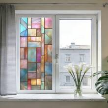 1/5pcs Set Static Frosted Glass Film, 3D Textured Colorful Block Privacy Blocking Anti-UV Removable Glass Sticker, Suitable For Bathroom, Kitchen, Living Room Glass Doors - Multicolor - View 12