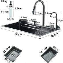 Senlesen Níquel cepillado/Gris metalizado Fregadero de Cocina Acero Inoxidable 80cm, Tarja Moderna con Grifo de Cascada, Cuchillero Integrado y Dispensador de Jabón, para Cocina, Bar o Comedor(80 * 46cm) - Gris metalizado (80 cm x 45 cm) - Ver 2