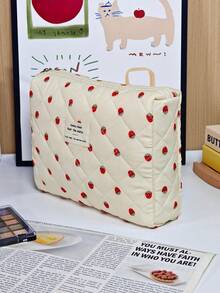 4pcs Strawberry Quilted Cosmetic Bag Set, Large Capacity Makeup Organizer, Cute Travel Toiletry Storage Bags,Valentine's Day Mother's Day Back To School - Multicolor - View 6