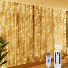 1pc 200LED 3x2M USB Curtain Lights With Remote, Warm/White 8 Modes High Brightness Hanging Fairy Lights For Festival, Easter, Wedding & Party Decor - Warm white light - View 2