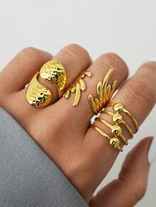 3pcs/1pc Irregular Wing-Shaped Ring, 18K Gold-Plated Stainless Steel Ring, High-End Fashionable And Elegant Lady's Ring, 304 Stainless Steel Ring, Minimalist High-End Personalized Jewelry, Multi-Purpose Design Suitable For Holidays And Daily Wear, Suitable For Girlfriend And Wife, Perfect For Daily Parties And Gatherings - Multicolor - View 10