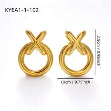 Khuyên tai đính đá hình tròn đan chéo hình học độc đáo theo phong cách Châu Âu và Mỹ, thiết kế thanh lịch, đa năng, phù hợp để đeo hàng ngày. - Vàng - Xem 10