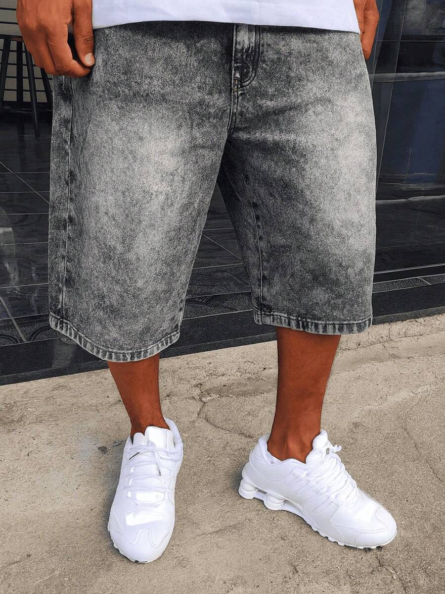 Dazzling Original Plus Size Balloon Denim Bermuda Shorts - Flint Stone - View 1
