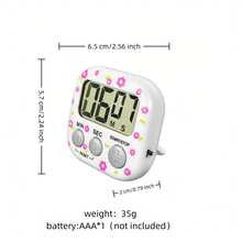 1pc DIY Floral Sticker Timer, Floral Digital Kitchen Timer, 99 Minute Countdown, LCD Display, Start/Stop, Reset, Magnetic Backing, Loud Alarm, Battery Powered - Battery Not Included (1 Random Small Flower Sticker Included) - White Machine Gray Key + Small Flower - View 3