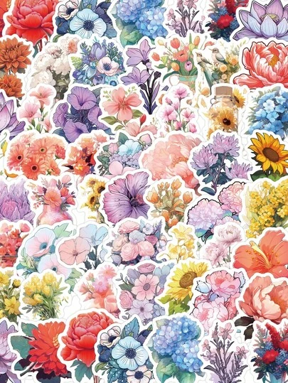 50 Pcs Vintage Floral Themed Vinyl Sticker Pack, Nostalgic Flower Decals For Adults To Customize Laptops Water Bottles Skateboards Phone Cases Luggage, Classic Peony Hydrangea And Lotus Designs For Adding A Timeless Charm To Daily Items And Creative Journals, Soft Color Patterns For Customizing Personal Belongings And Expressing A Refined Taste