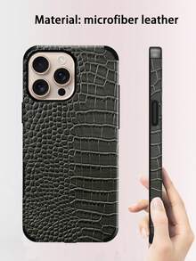 1pc Crocodile Skin Pattern Shock-Proof Leather Phone Case With Sound Amplifier Design, Suitable For IPhone 17/16/15/14/13/12/11, Holiday Gift - Silver-gray - View 2
