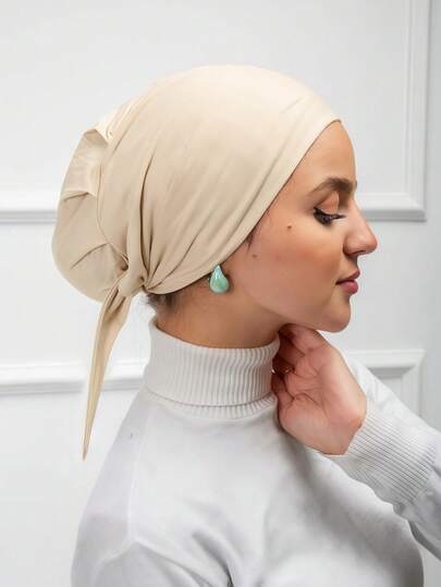 1pc Middle Eastern Arabic Women Solid Color Silky Cotton Modal Embedded Drawstring Adjustable Headscarf Lining, Suitable For Daily Wear