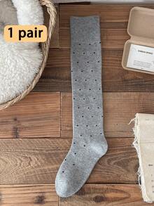 1/4 双装女士小腿袜，波点学院风修身长筒袜，百搭裙装 - 彩色 - 查看 13