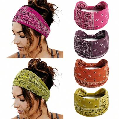 1pc Bohemian Style Retro Cashew Floral Print Wide Sports Headband, Elastic Yoga Pilates Headwrap, Casual Multipurpose Hair Accessory For Women Summer Beach Hair Bands