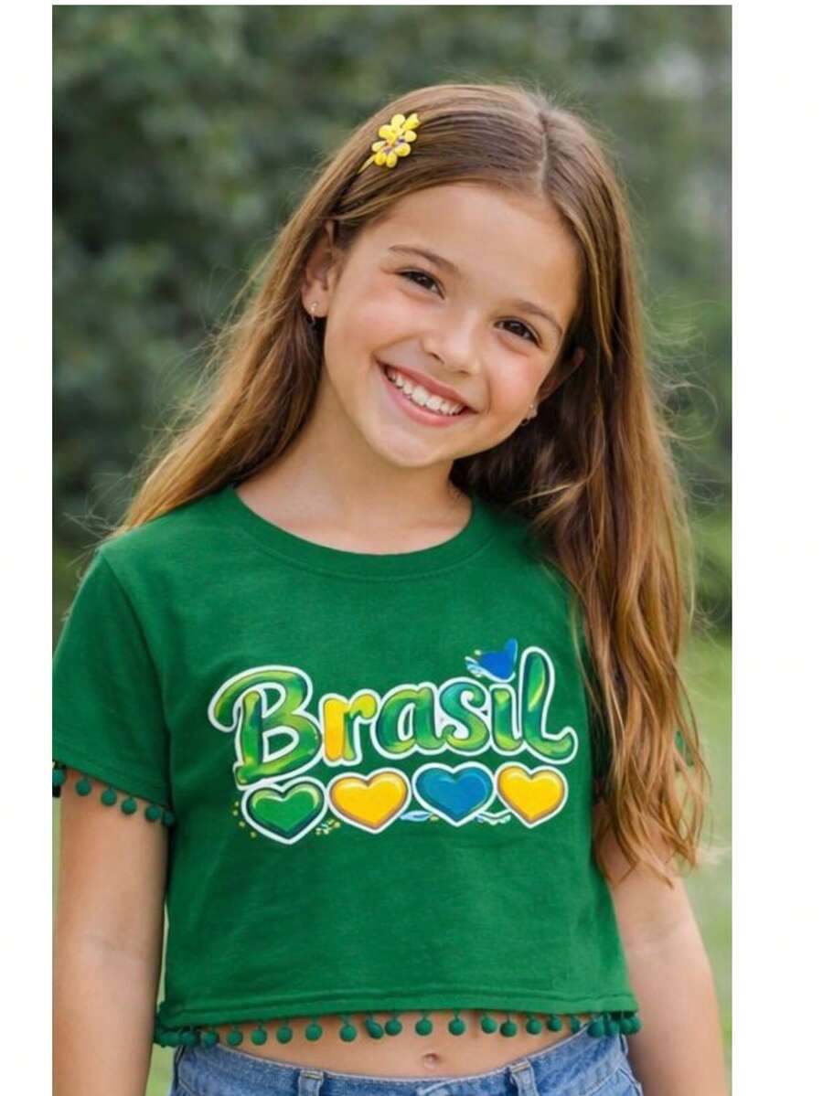 Cropped Oversized T-Shirt For Children 2 To 15 Years Old - BRAZIL / WORLD CUP! - 巴西綠心 - 查看 1