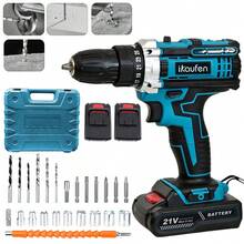 Electric Impact Drill Electric Screwdriver Set Power Tool Kit For Home Improvement With 2 Battery With Tool Box - 藍色 - 查看 1