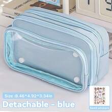 Large Capacity Transparent Multi-Compartment Pencil Case, Multi-Functional Stationery Storage, Detachable With Free Stickers, Back-To-School Essential, Holiday Gift - Multicolor - View 5