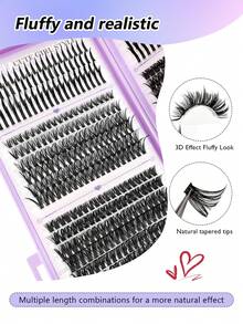 Asiteo 616片D型卷翘蓬松假睫毛嫁接套装，包含尖头款+40D+60D+80D+100D，打造浓密卷翘的睫毛，DIY睫毛嫁接套装，柔软蓬松的单根假睫毛，打造自然浓密的Y2K蝴蝶妆容，套装包含DIY睫毛胶水和定型液、卸妆液、睫毛镊子和睫毛刷，适合日常使用、派对、旅行或赠送亲朋好友。 - 彩色 - 查看 2