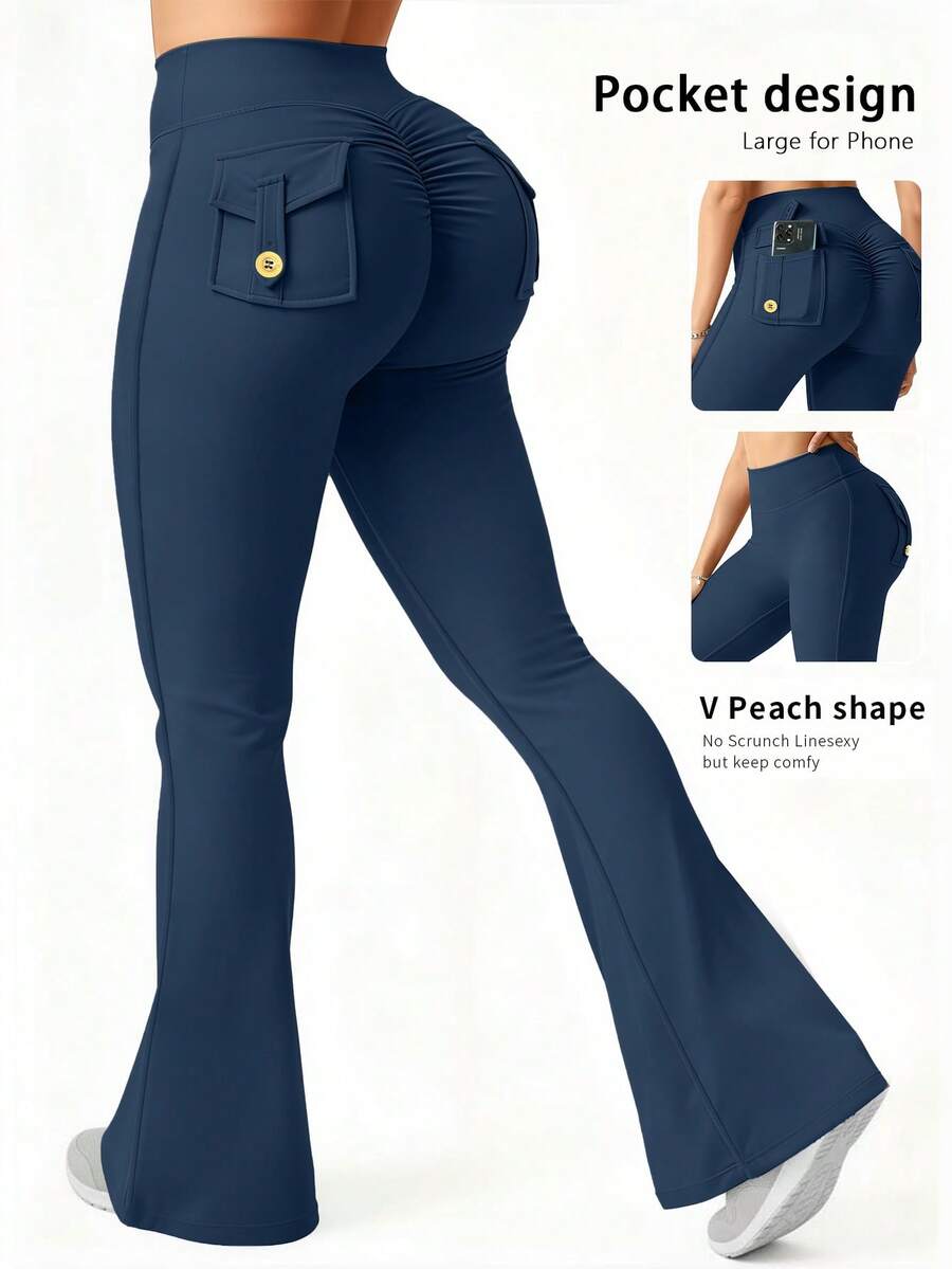 6pecil Quần ống loe nữ ngoài trời có túi, quần legging thể thao ôm sát nâng mông dành cho nữ, quần yoga mùa xuân