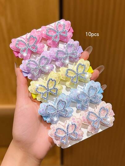 10个彩色3D蝴蝶发夹，甜美发饰，适合日常佩戴，价格实惠