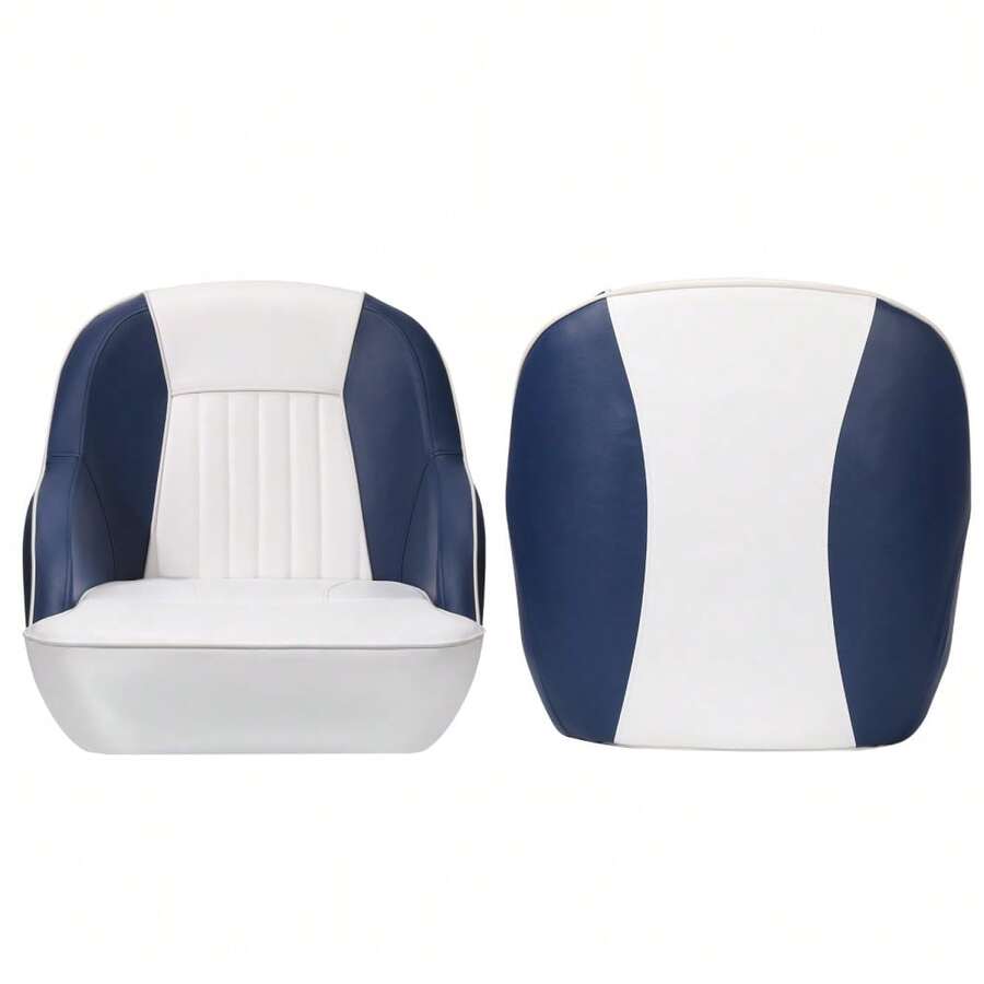 Silla de capitán para pontón, silla ergonómica tipo cubo para capitán, acolchado de espuma comprimida, estructura de plástico moldeado por inyección, sillas de capitán para barco con perno de montaje - Bloqueo de color blanco y azul - Ver 1