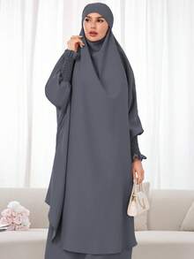 2pcs Muslim Women's Prayer Dress Set, Long Sleeve Loose Robe, Prayer Headscarf, Suitable For Festivals - 彩色 - 查看 6