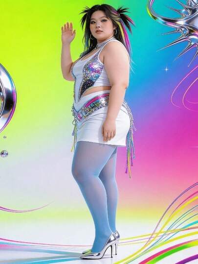 1 Pair Women's Y2K Style Lightweight Sheer Tights, Comfortable Loose Fit Pantyhose, Light Blue Color, Suitable For Dancing, Yoga And Other Activities